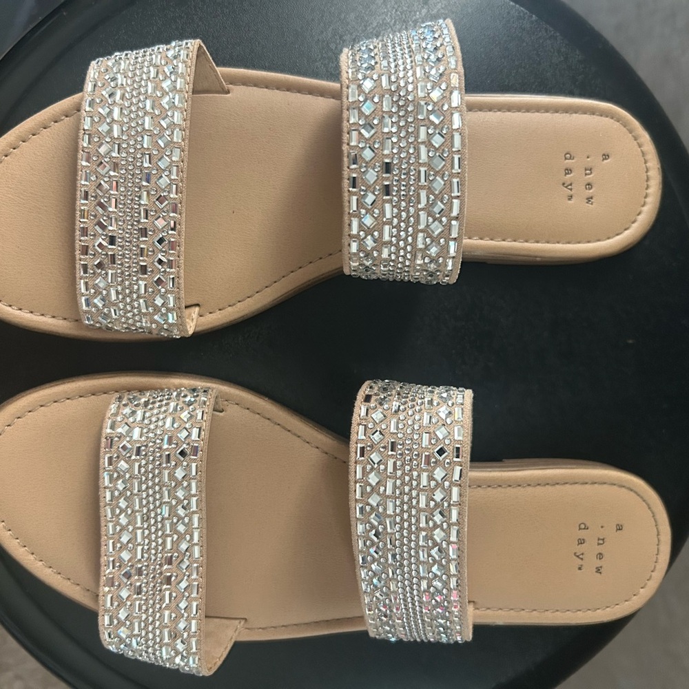 ‼️SOLD‼️ A New Day Women's Tan and Silver Embellished Sandals